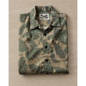 Howler Brothers Monoloha Shirt Mens Medium Green Tan Tropical Leaf Short Sleeve
